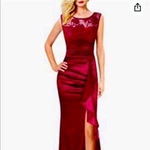 Ruched Ruffles Evening Prom Party Maxi Dress